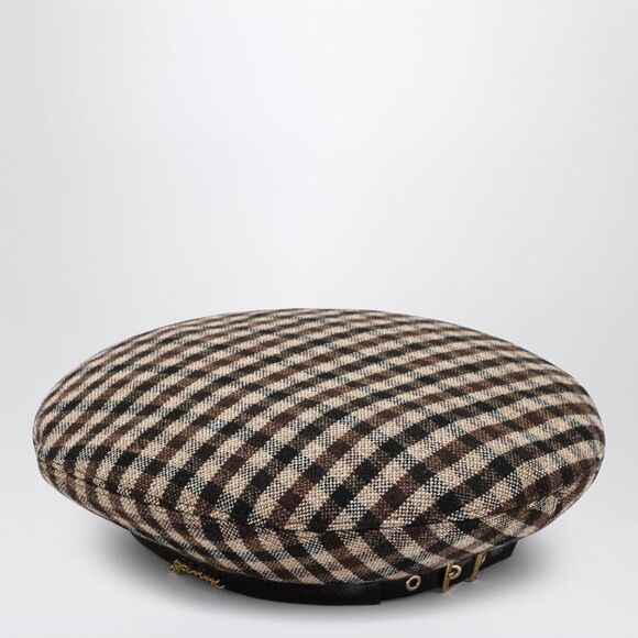 Ganni Brown Check Wool Beret Women - Picture 2 of 2